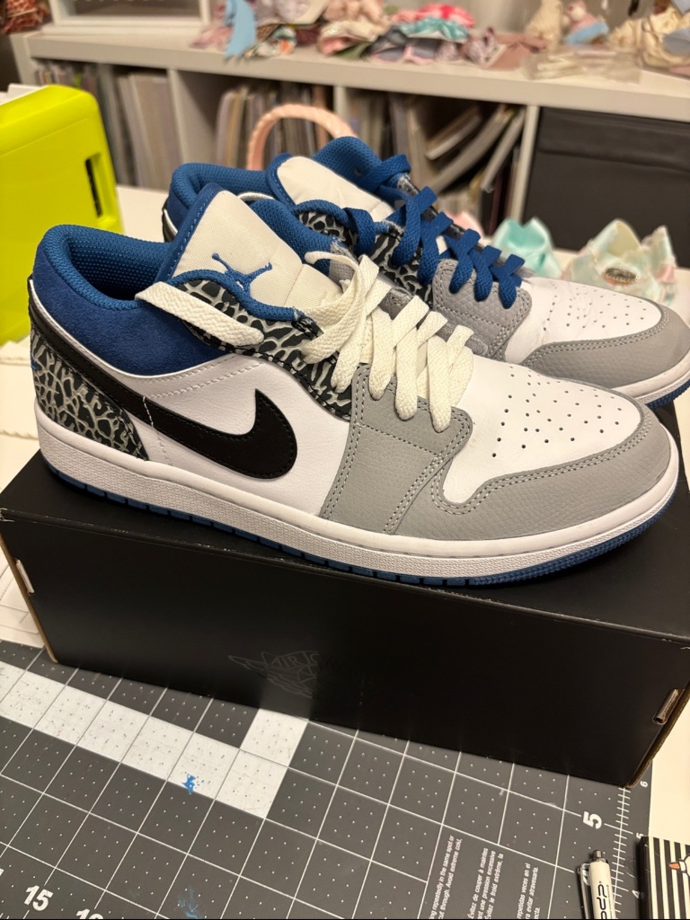 Nike Air Jordan 1 Low - White, Gray, Blue with Black Swoosh